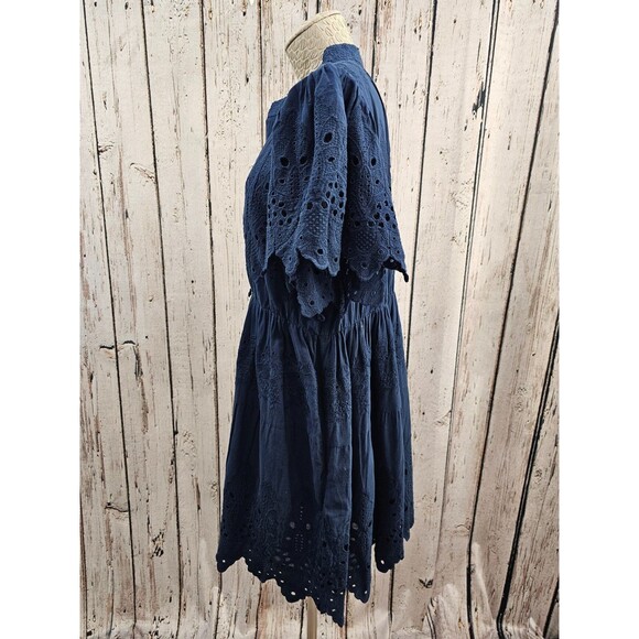 Gretchen Scott L Magnifico Dress Cotton Embroidered Navy Blue Tunic Shift EUC - Picture 6 of 9